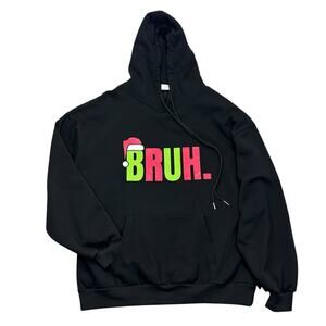 BRUH Ugly Christmas Sweater Hoodie Sweatshirt Black Size XL Kangaroo Pocket